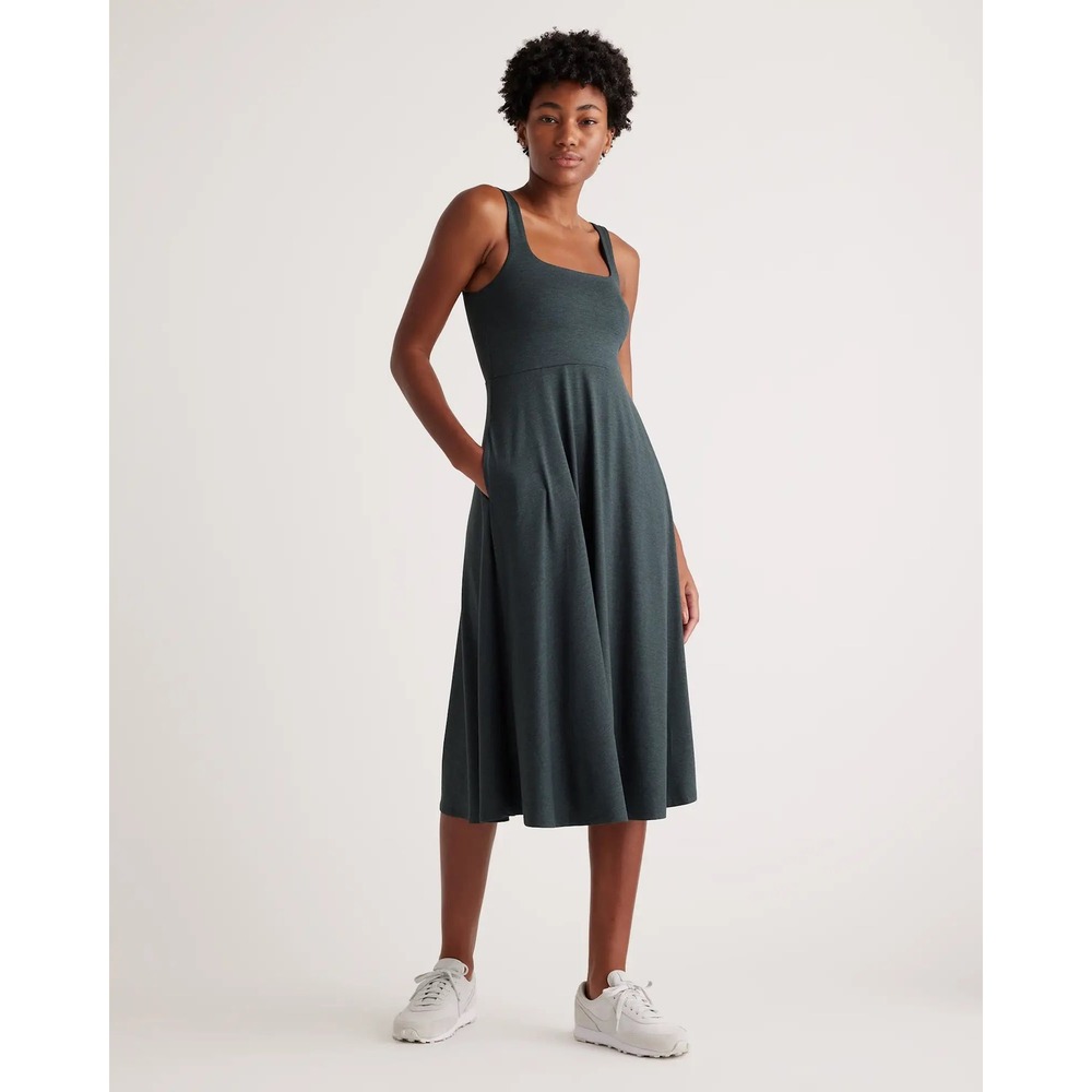 Quince Flowknit Breeze Fit & Flare Dress Womens XL Green Excellent Midi Travel